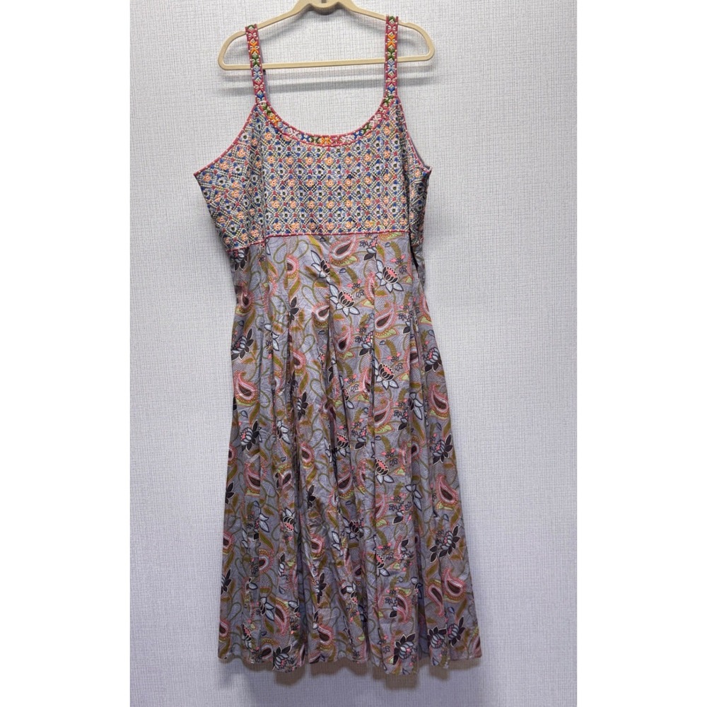 The Pyramid Collection Midi Dress Womens 2X Blue Paisley Embroidered Boho Summer